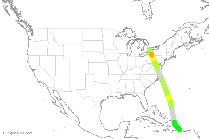 Turbulence forecast map for ROU1794, YYZ to PUJ