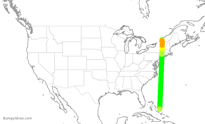 Turbulence forecast map for ROU1801, YSM to YUL