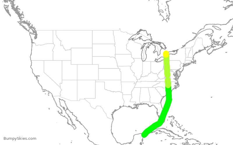 Turbulence forecast map for ROU1810, YYZ to MUN