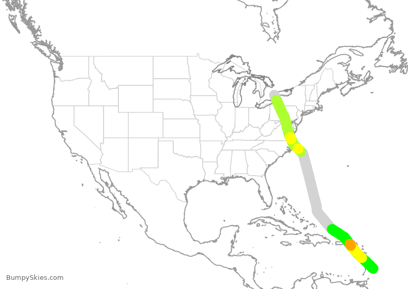 Turbulence forecast map for ROU1840, YYZ to BGI