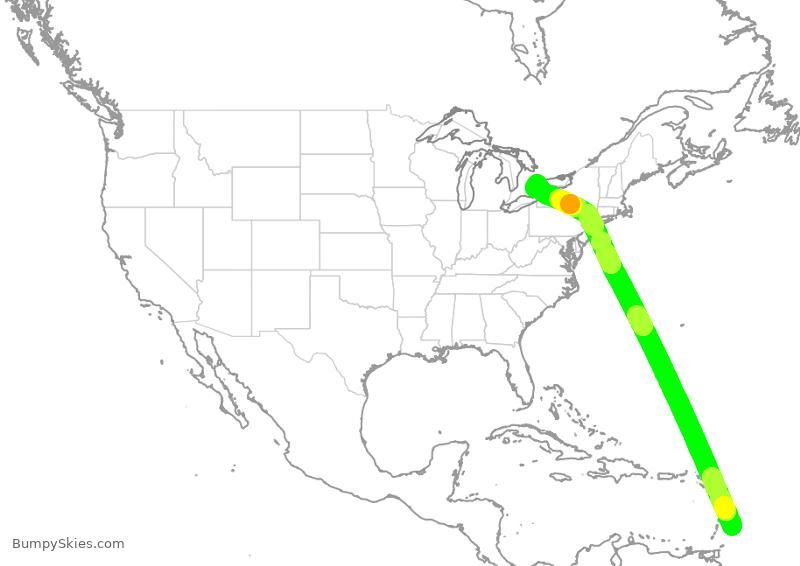 Turbulence forecast map for ROU1841, BGI to YYZ