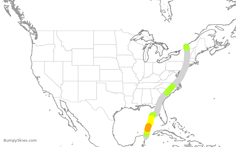 Turbulence forecast map for ROU1883, CUN to YUL