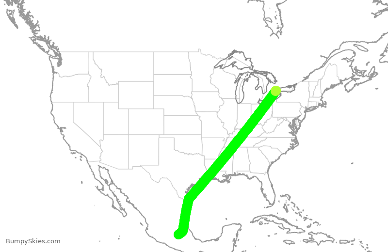 Turbulence forecast map for ROU1887, YYZ to MEX