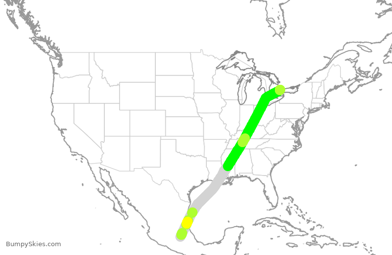 Turbulence forecast map for ROU1888, MEX to YYZ