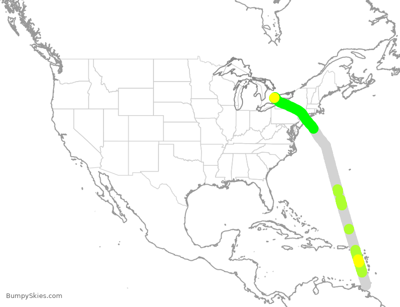 Turbulence forecast map for ROU1899, POS to YYZ