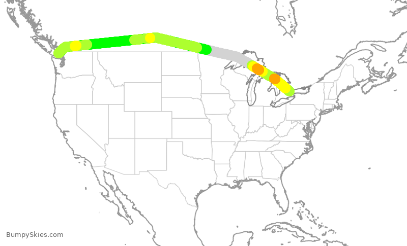 Turbulence forecast map for ROU1901, YYZ to YYJ