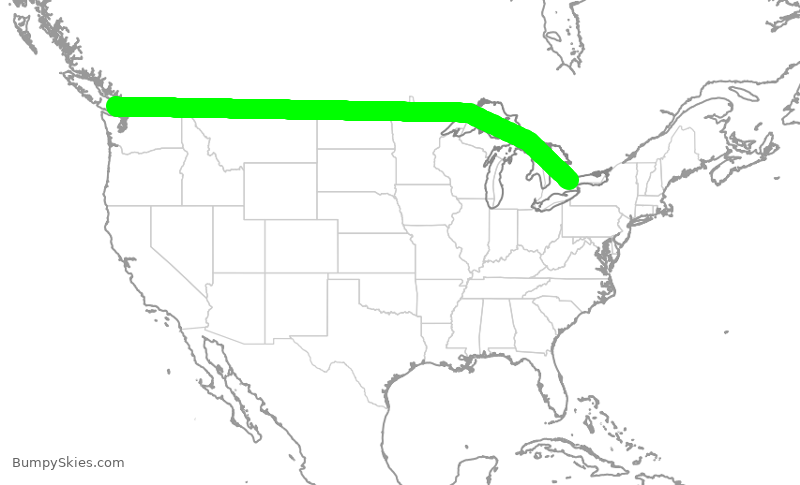 Turbulence forecast map for ROU1902, YYJ to YYZ