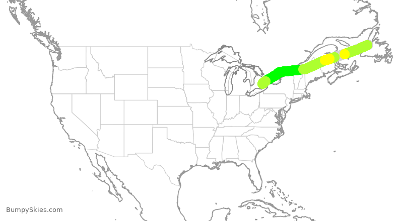 Turbulence forecast map for ROU1907, YDF to YYZ