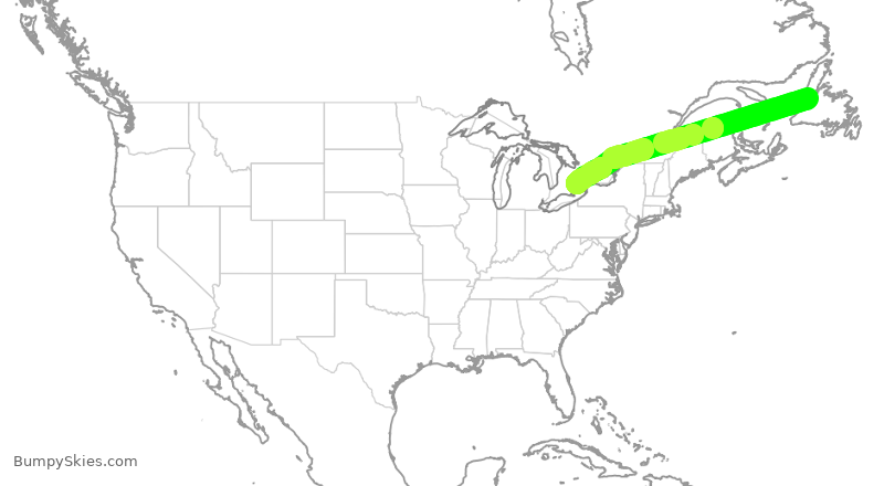Turbulence forecast map for ROU1909, YDF to YYZ