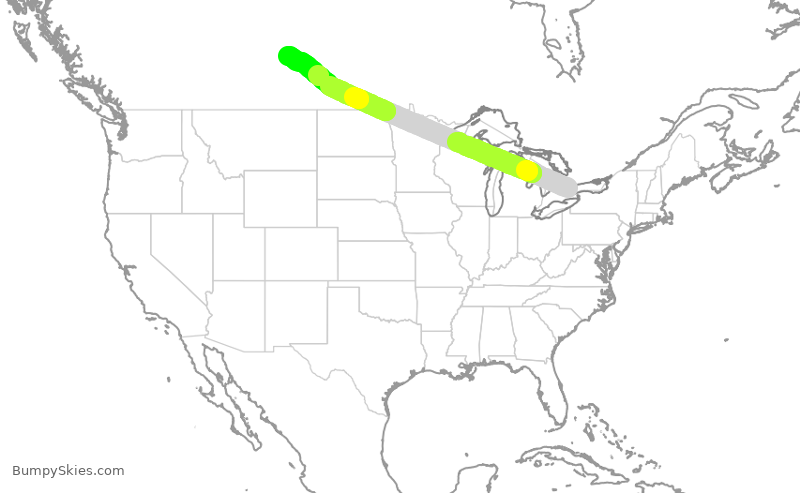 Turbulence forecast map for ROU1931, YYZ to YXE