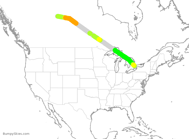 Turbulence forecast map for ROU1940, YMM to YYZ
