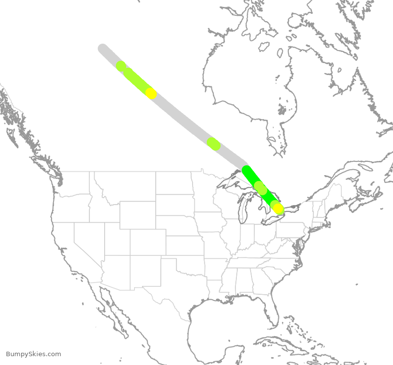 Turbulence forecast map for ROU1944, YZF to YYZ