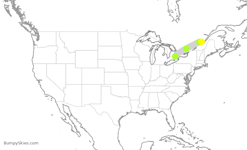Turbulence forecast map for ROU1951, YQB to YYZ