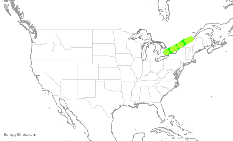 Turbulence forecast map for ROU1954, YYZ to YQB