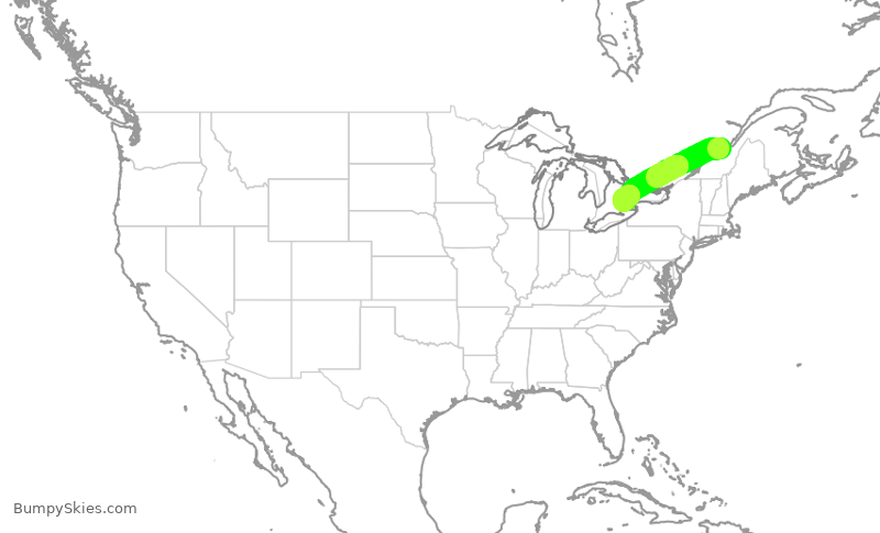 Turbulence forecast map for ROU1957, YQB to YYZ