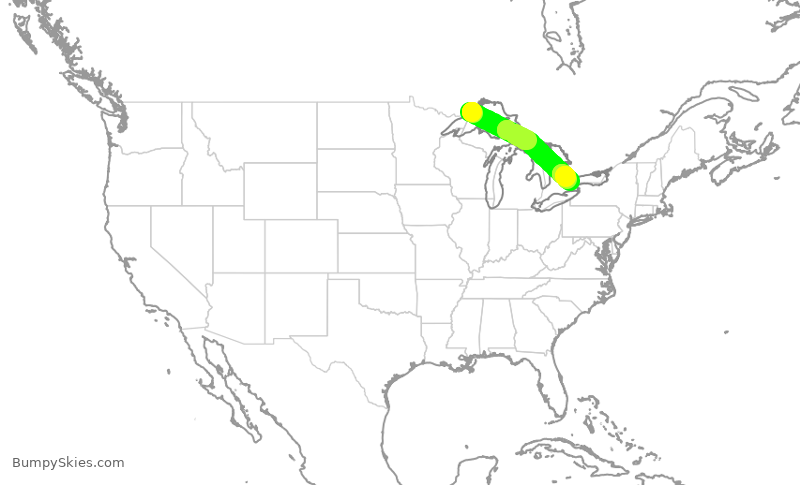 Turbulence forecast map for ROU1962, YQT to YYZ