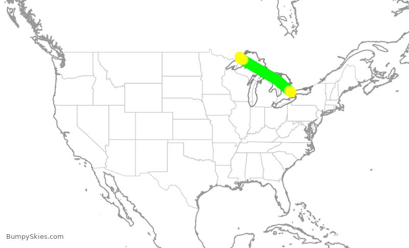 Turbulence forecast map for ROU1963, YYZ to YQT