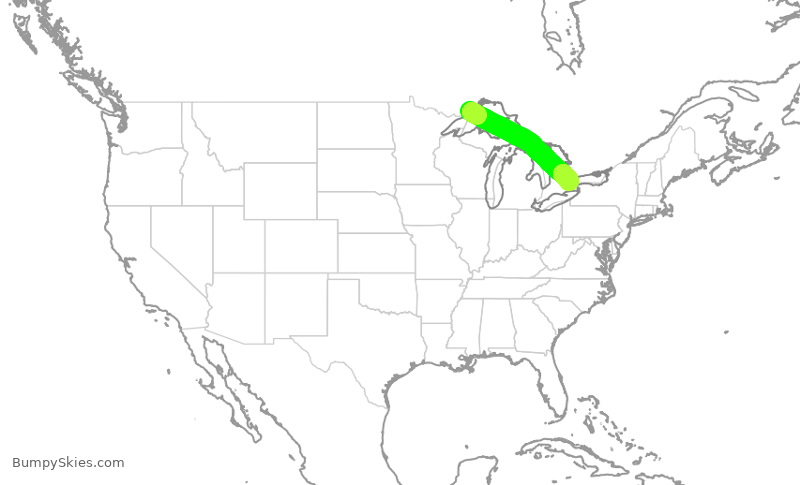 Turbulence forecast map for ROU1964, YQT to YYZ