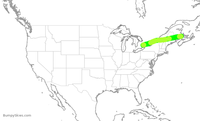 Turbulence forecast map for ROU1984, YYZ to YQM