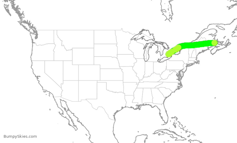 Turbulence forecast map for ROU1985, YQM to YYZ