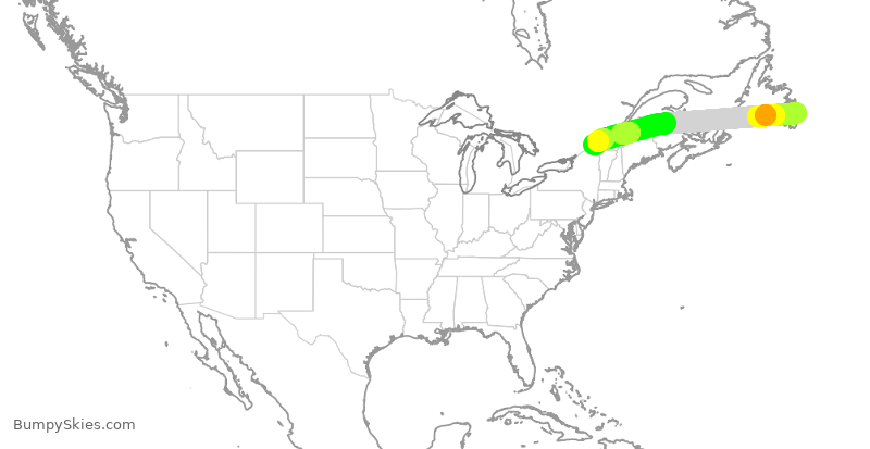 Turbulence forecast map for ROU1991, YYT to YUL