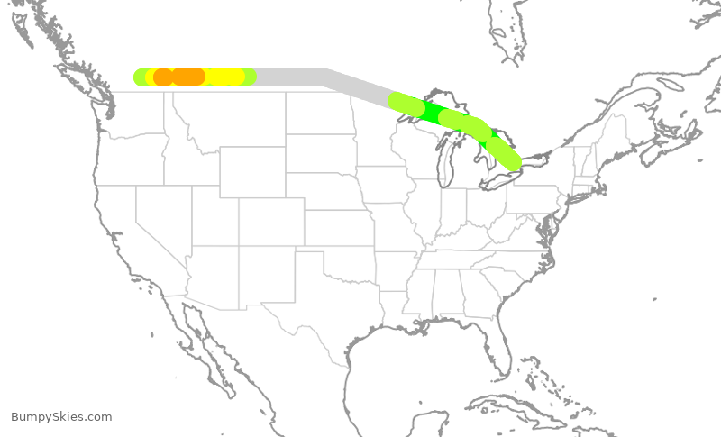 Turbulence forecast map for ROU1998, YLW to YYZ