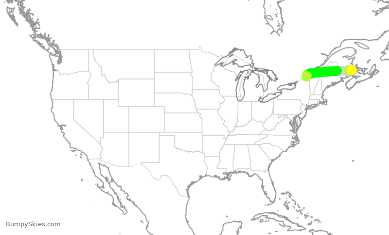 Turbulence forecast map for ROU2037, YQM to YUL