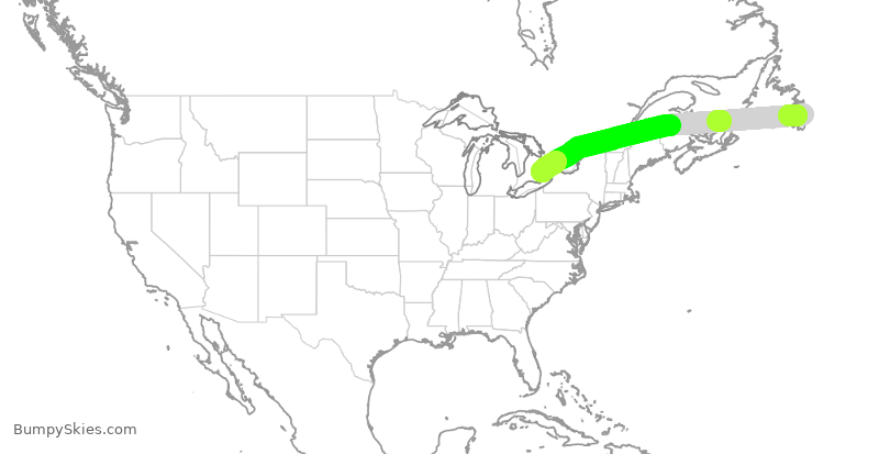 Turbulence forecast map for ROU2053, YYT to YYZ