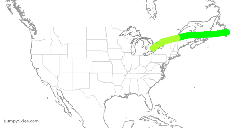 Turbulence forecast map for ROU2055, YYT to YYZ