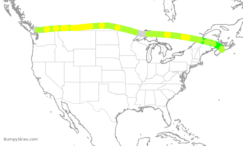Turbulence forecast map for ROU2068, YVR to YHZ