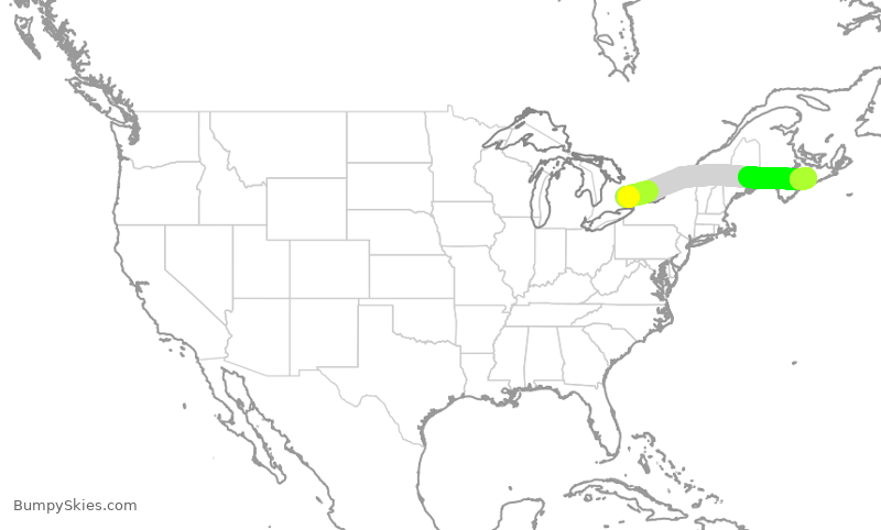 Turbulence forecast map for ROU2071, YYZ to YHZ