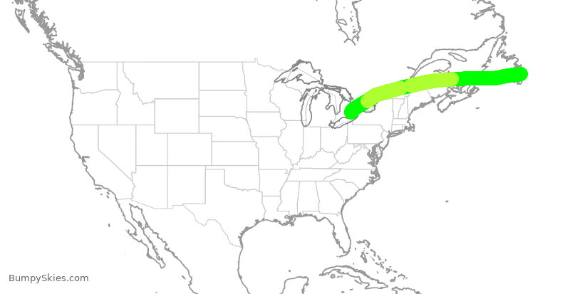 Turbulence forecast map for ROU2087, YYT to YYZ