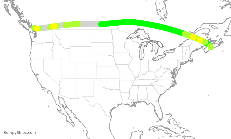 Turbulence forecast map for ROU2090, YVR to YHZ