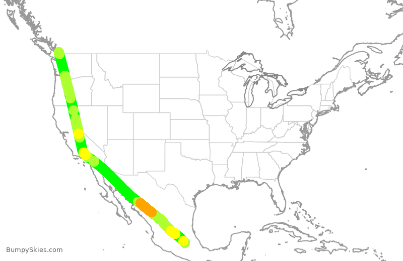 Turbulence forecast map for ROU2096, YVR to MEX