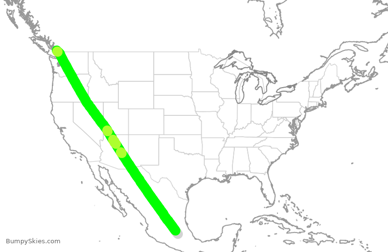 Turbulence forecast map for ROU2097, MEX to YVR