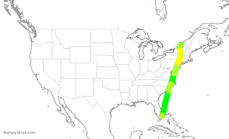 Turbulence forecast map for ROU2346, YUL to FLL