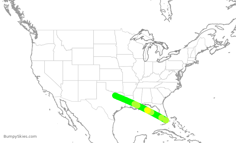 Turbulence forecast map for ROU2354, DFW to MIA