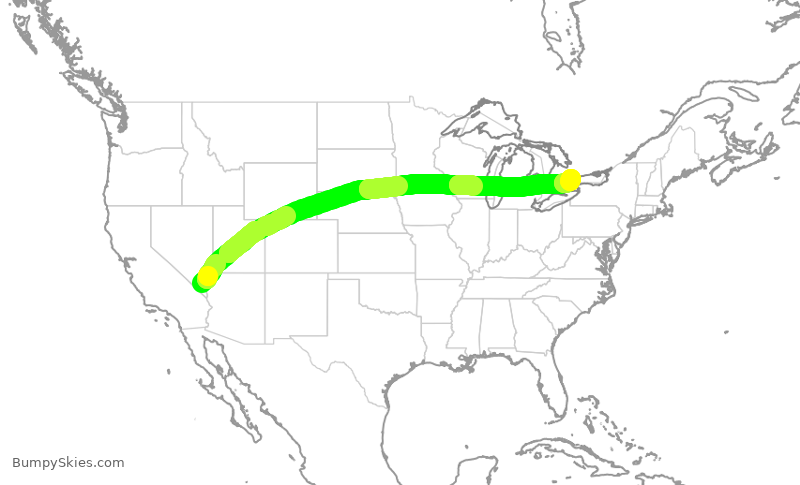 Turbulence forecast map for ROU2402, LAS to YYZ