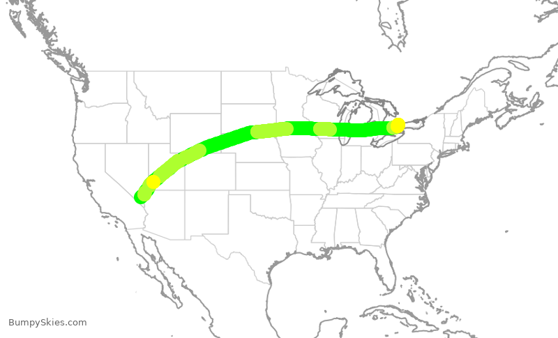 Turbulence forecast map for ROU2406, LAS to YYZ