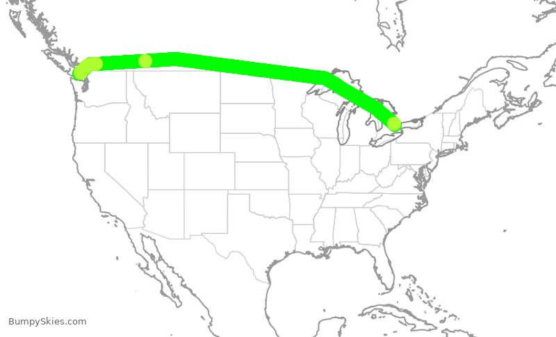 Turbulence forecast map for ROU2433, YYZ to YYJ
