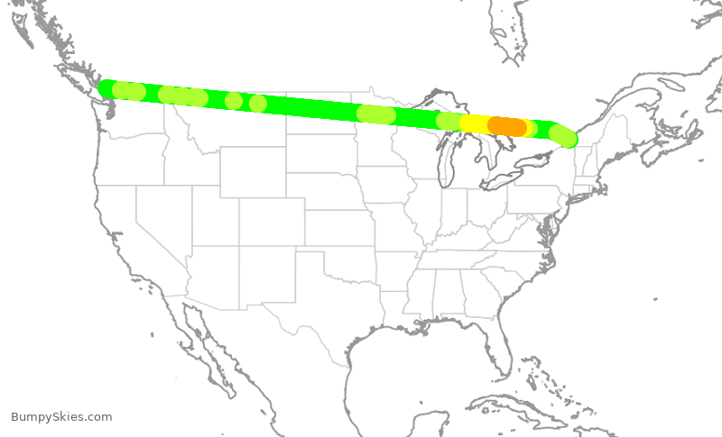 Turbulence forecast map for ROU2434, YVR to YUL