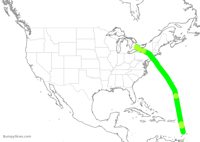 Turbulence forecast map for ROU2439, UVF to YYZ