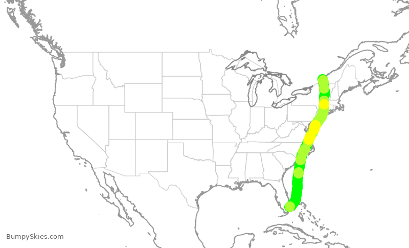 Turbulence forecast map for ROU2444, FLL to YUL