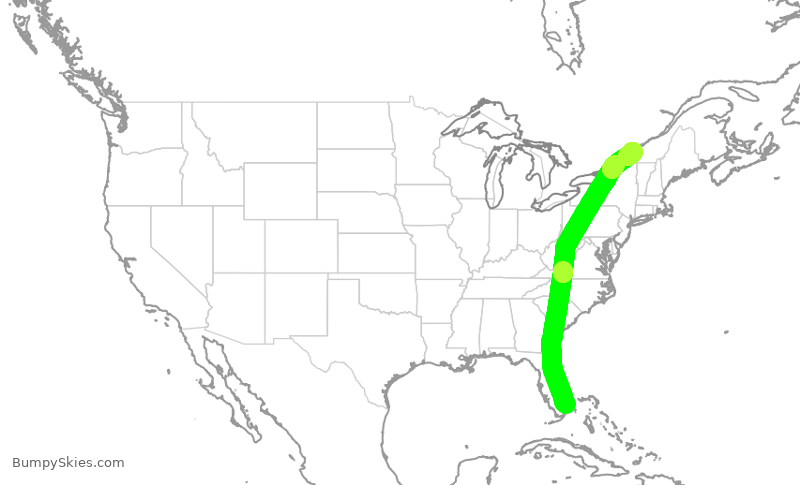 Turbulence forecast map for ROU2447, FLL to YUL