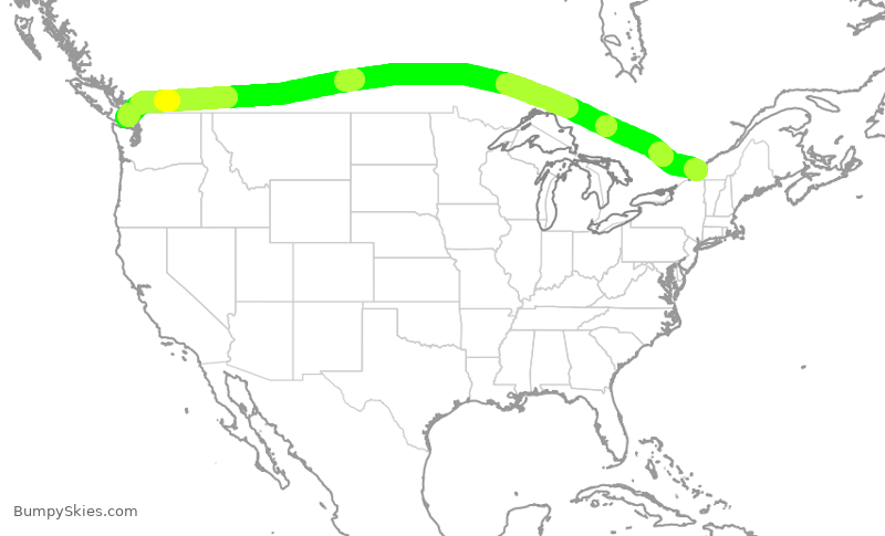 Turbulence forecast map for ROU2449, YUL to YYJ