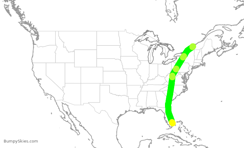 Turbulence forecast map for ROU2451, FLL to YUL
