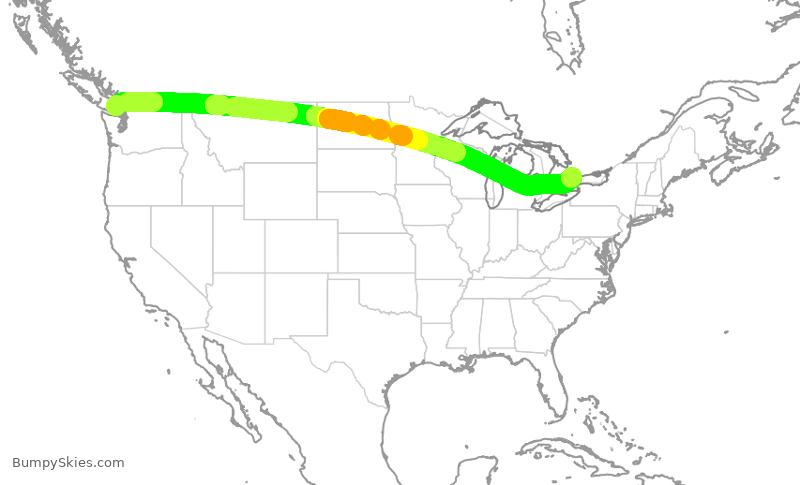 Turbulence forecast map for ROU2452, YYJ to YYZ