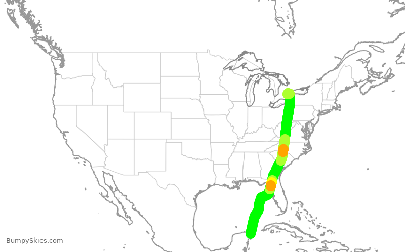 Turbulence forecast map for ROU2453, CUN to YYZ