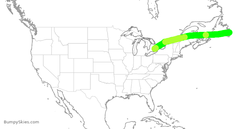 Turbulence forecast map for ROU2457, YYT to YYZ
