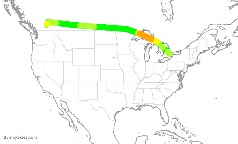 Turbulence forecast map for ROU2458, YLW to YYZ